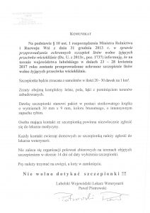 Obrazek wyróżniający Komunikat – Wojewódzki Inspektorat Weterynarii  w Lublinie
