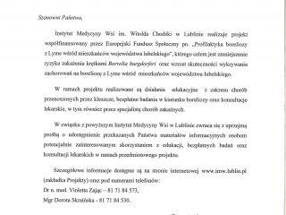 Obrazek wyróżniający ,,Profilaktyka boreliozy z Lyme wśród mieszkańców województwa lubelskiego”