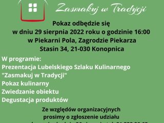 Obrazek wyróżniający LGD „Kraina wokół Lublina” zapraszam na pokaz kulinarny w ramach Lubelskiego Szlaku Kulinarnego – Zasmakuj w Tradycji.