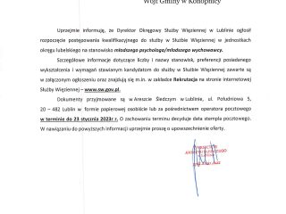 Obrazek wyróżniający Dyrektor Okręgowy Służby Więziennej w Lublinie ogłosił rozpoczęcie postępowania kwalifikacyjnego do służby w Służbie Wieziennej
