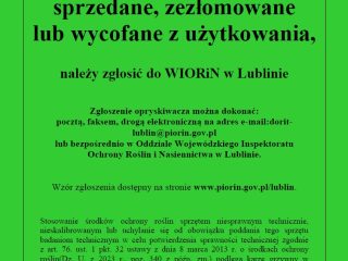 Obrazek wyróżniający OPRYSKIWACZE sprzedane, zezłomowane lub wycofane z użytkowania, należy zgłosić do WIORiN w Lublinie
