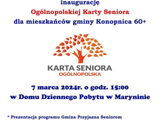 Obrazek wyróżniający Wójt Gminy Konopnica zaprasza na inaugurację Ogólnopolskiej Karty Seniora