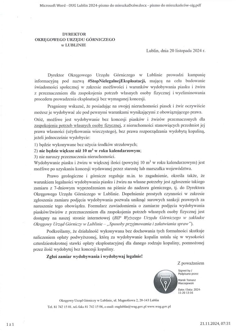 Miniaturka: Dyrektor Okręgowego Urzędu Górniczego w Lublinie prowadzi kampanię informacyjną pod nazwą #StopNielegalnejEksploatacji