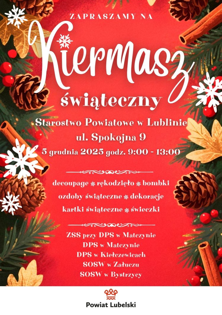 Miniaturka: Starostwo Powiatowe w Lublinie serdecznie zaprasza na Kiermasz Świąteczny!
