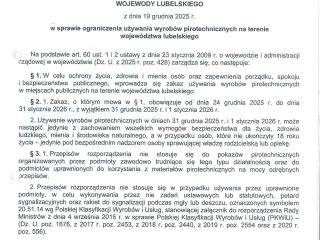 Obrazek wyróżniający OBWIESZCZENIE WOJEWODY LUBELSKIEGO w sprawie ograniczenia używania wyrobów pirotechnicznych na terenie województwa lubelskiego