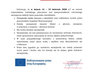 Obrazek wyróżniający WIOSENNA AKCJA SZCZEPIENIA LISÓW PRZECIWKO WŚCIEKLIŹNIE